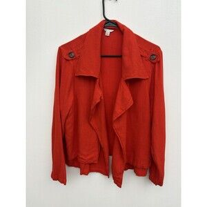 Cato Women’s Jacket 14/16W  Red Open Front Lagenlook Layered Rayon Linen